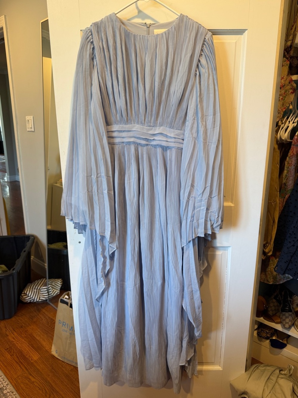 Veiled Collection Light Blue Pleated Long Sleeve Midi Dress 56’